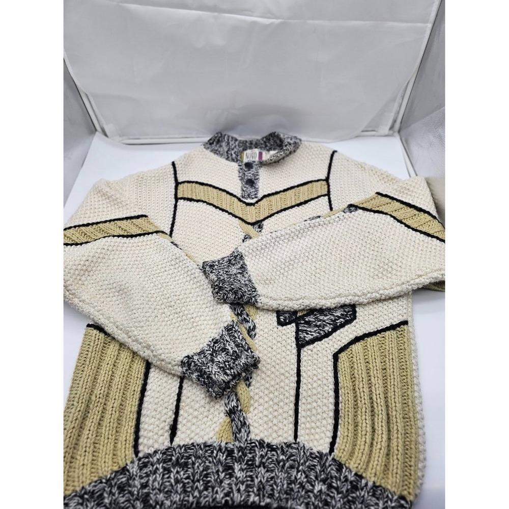 Vintage NOVO Men's Mohair Blend Two Button Chunky Sweater Abstract Design 1986